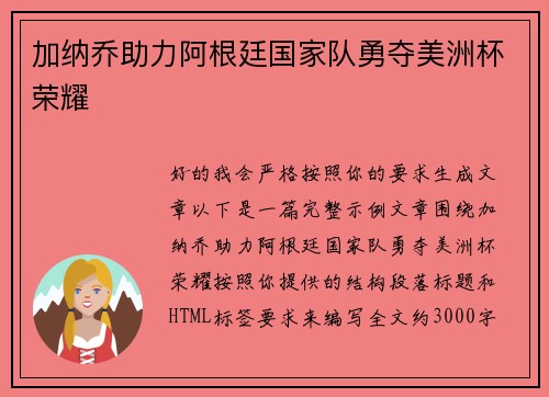 加纳乔助力阿根廷国家队勇夺美洲杯荣耀